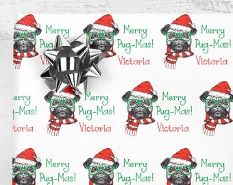 Pug Dog Christmas Wrapping Paper Merry Pug-Mas Pet Dog Gifts Personalized Gift Wrap Sheets Holiday Wrapping Paper Funny Gift Wrap
