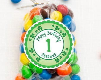 St Patricks Day Stickers, St Patricks Day 1st Birthday Party Favor Stickers, Treat Bag Labels, Shamrock Birthday Irish Stickers - Set of 24