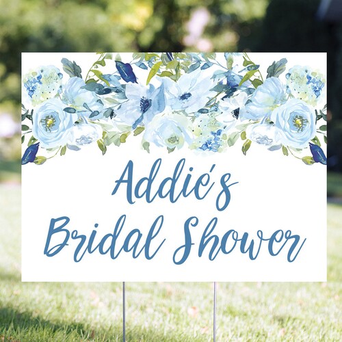 Bridal Shower Yard Sign Blue Floral Bridal Shower Lawn Sign Etsy