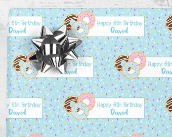 Donut Birthday Gift Wrap, Happy Birthday Wrapping Paper, Personalized Doughnut Wrapping Paper, Gift Wrap Sheets, Donut Sprinkle Party