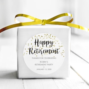 Retirement Favor Stickers, Retirement Party Gold Confetti Happy Retirement Stickers Favor Tag Labels, Goodie Bag Stickers Treats Set of 24 image 1