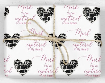 Valentine's Day Gift Wrap Sheets Polaroid Heart Personalized Wrapping Paper, Valentine Boyfriend Girlfriend Gift, Husband Wife Valentine
