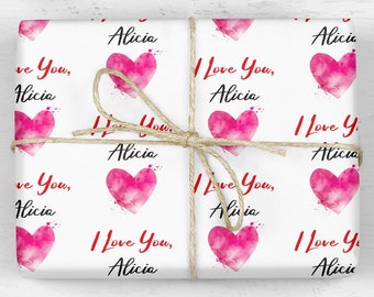 Valentine's Day Gift Wrap Sheets Hearts Personalized Wrapping Paper, Valentine Boyfriend or Girlfriend Gift, Husband or Wife Valentine Gift