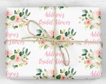 Bridal Shower Wrapping Paper Pink Blush Floral, Personalized Bridal Shower Wedding Gift Wrap Sheets, Unique Present Wrapping Paper