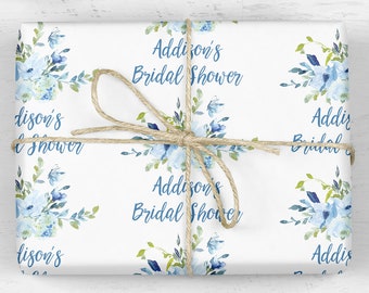 Personalized Bridal Shower Wedding Gift Wrap Sheets, Bridal Shower Wrapping Paper Blue Floral, Unique Wedding Present Wrapping Paper