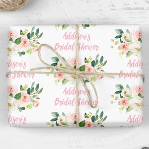 Bridal Shower Wrapping Paper Pink Blush Floral, Personalized Bridal Shower Wedding Gift Wrap Sheets, Unique Present Wrapping Paper