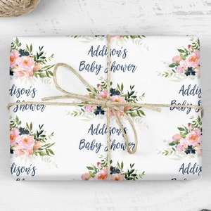 Baby Shower Wrapping Paper, Personalized Baby Shower Gift Wrap, Gift Wrap  Sheets, Unique Present Wrapping Paper Pink Navy Floral 