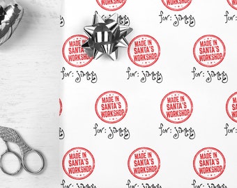 Personalized Santa's Workshop Wrapping Paper, Personalized Christmas Gift Wrap, Gift Wrap Sheets, Holiday Wrapping Paper, Santa Gift Wrap