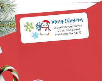 Penguin Merry Christmas Address Labels, Christmas Envelope Seals, Return Address Labels, Stickers Gift Labels Christmas Seals - Set of 30