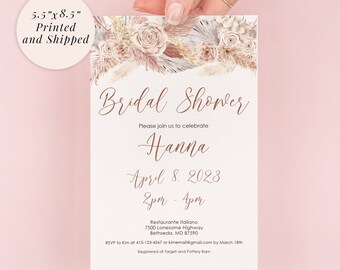 Bridal Shower Invitations Boho Floral Pampas Grass Invites, Neutral Wedding Shower, Bridal Luncheon - Printed and Shipped - Set of 10