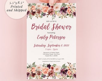 Bridal Shower Invitations Fall Floral Invites, Wedding Shower, Bridal Luncheon - Printed and Shipped - Set of 10