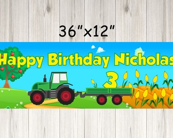 ANY AGE 36/" x 12/" Personalized Farm Tractor Birthday Party Banner ANY NAME