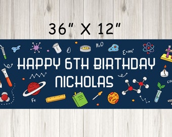 Science Party Birthday Banner Personalized Paper Banner Printed and Shipped