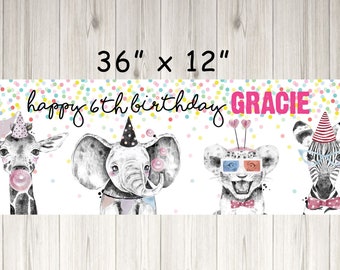 Party Animals Birthday Banner, Zoo Animal Birthday Party Sign, Wild Animals Birthday Party Banner, Printed & Shipped