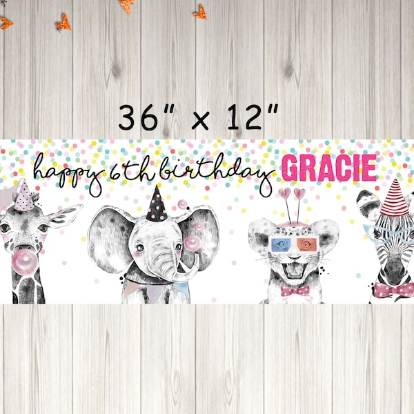 Party Animals Birthday Banner, Zoo Animal Birthday Party Sign, Wild Animals Birthday Party Banner, Printed & Shipped