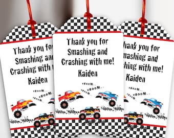 Monster Truck Party Thank You Favor Tags Boys Monster Truck Racing Birthday Party Decorations Kids Personalized Party - Set of 12