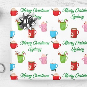 Personalized Christmas Gift Wrap Sheets, Hot Cocoa Personalized Name Wrapping Paper, Holiday Wrapping Paper