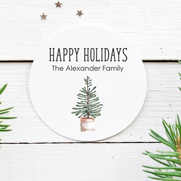 Happy Holidays Stickers Gift Tags Christmas Tree Labels, Happy Holidays Stickers Envelope Seals Christmas Gift Packaging - Set of 24