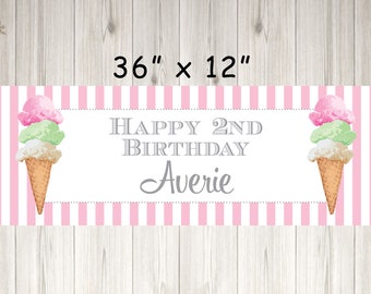 Ice Cream Birthday Banner, Sweet Shoppe Ice Cream Parlor Birthday Banner, 1st Birthday Banner - Printed and Shipped