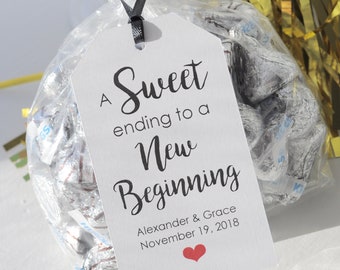 Wedding Favor Tags, Bridal Shower Favors, Sweet Ending to a New Beginning Wedding Favors, Personalized Wedding Treat Tags - Set of 12 Tags
