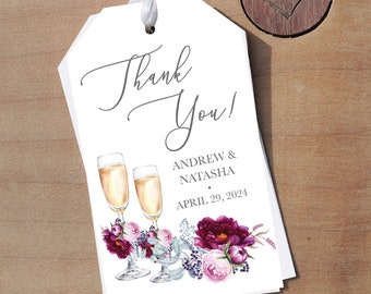 Wedding Favor Tags Thank You Tags Burgundy Floral Custom Wedding Tags Wedding Favors Wedding Guest Tags - Set of 12