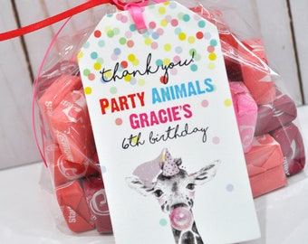 Party Animals Birthday Favor Tags, Zoo Animal Birthday Party, Wild Animals Birthday Party Thank You Tags - Set of 12 Tags