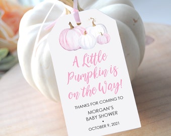 It's A Little Pumpkin Girl Baby Shower Pink Pumpkin Favor Tags, Pumpkin Fall Baby Shower Favor Tags, Thank You Favor Tags - Set of 12