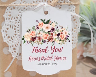 Bridal Shower Favor Tags, Wedding Thank You Tags Favors Personalized Wedding Tags, Fall Floral Shower Hang Tags - Set of 12