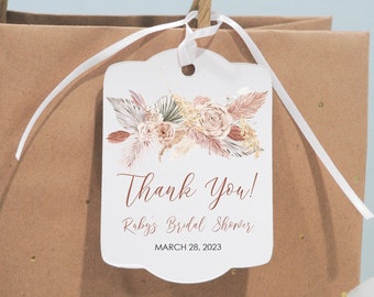 Bridal Shower Favor Thank You Tags Boho Floral Pampas Grass, Wedding Favors Personalized Wedding Tags, Bridal Shower Hang Tags - Set of 12