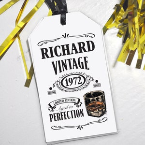 Aged To Perfection Birthday Favor Tags Adult Milestone Vintage Whiskey Birthday Party Thank You Tags Personalized Tags - Set of 12 Tags