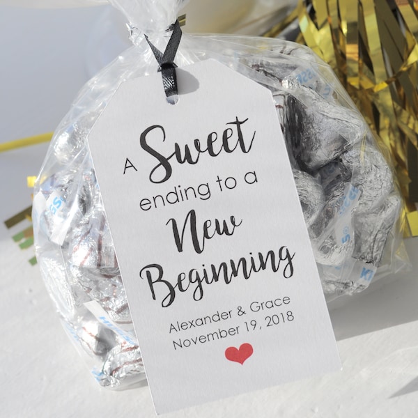 Wedding Favor Tags, Bridal Shower Favors, Sweet Ending to a New Beginning Wedding Favors, Personalized Wedding Treat Tags - Set of 12 Tags