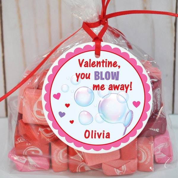 Bubbles Valentine Tags and Bags Kids School Valentines Day You Blow Me Away Bubble Tags Classroom Valentine Cards Personalized Valentines