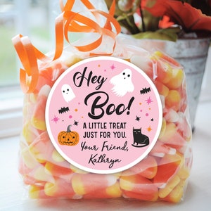 Pink, Blue or White Halloween Party Treat Bag Stickers - School Halloween Favor Trick Or Treat Stickers Class Treat - Set of 24