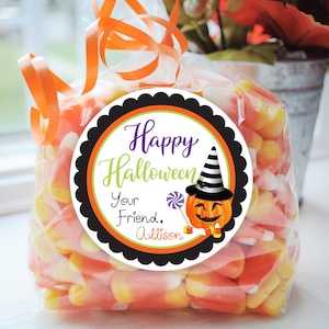 Halloween Favor Stickers, School Halloween Favors, Halloween Party Treat Bag Stickers, Trick Or Treat Stickers, Class Treat Tags Set of 24 image 1