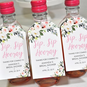 Bridal Shower Favors Tags for Mini Wine Bottles, Wedding Favors, Mini Champagne Tags, Personalized Wedding Tags Blush Floral - Set of 12