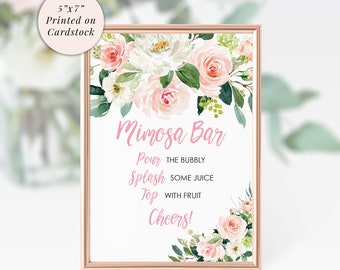 Mimosa Bar Sign 5x7 Print, Bridal Shower Signs, Mom-osa Bar Baby Shower, Bachelorette Party Signs, Bridal Shower Decorations, Wedding Signs