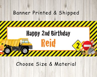 Construction Birthday Banner, Happy Birthday Banner, Dump Truck Banner, Construction Party, Boy Birthday Banner - Printed and Shipped
