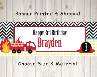 Fire Truck Birthday Banner, Fire Engine Birthday Banner, Firefighter Party Decorations, Fireman Birthday Decorations - Printed and Shipped