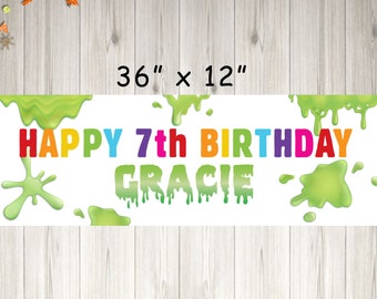Slime Party Birthday Banner, Slime Time Party Decorations, Personalized Paper or Vinyl Banner - Printed and Shipped