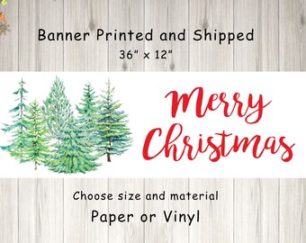 Merry Christmas Banner, Holiday Party Banner, Christmas Trees Holiday Sign, Happy Holidays Party Christmas Decorations - Printed and Shipped