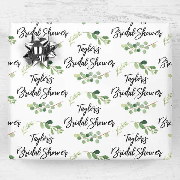 Bridal Shower Wrapping Paper Greenery Leaf, Personalized Bridal Shower Wedding Gift Wrap Sheets, Unique Present Wrapping Paper