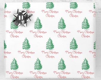 Personalized Name Christmas Wrapping Paper, Gift Wrap Sheets, Christmas Tree Gift Wrap, Holiday Wrapping Paper, Unique Christmas Wrap