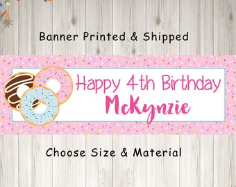 Donut Banner, Donut Birthday Party Decorations, Doughnut Banner, Sprinkles Donut Grow Up Birthday Banner 1st Birthday - Printed & Shipped