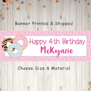 Donut Banner, Donut Birthday Party Decorations, Doughnut Banner, Sprinkles Donut Grow Up Birthday Banner 1st Birthday - Printed & Shipped