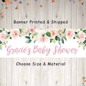 Baby Shower Banner, Girl Baby Shower Banner, It&#39;s A Girl Baby Shower Banner, Girls Baby Shower Blush Floral Decorations, Printed & Shipped