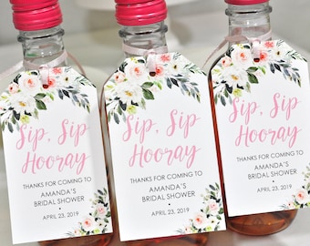 Bridal Shower Favors Tags for Mini Wine Bottles, Wedding Favors, Mini Champagne Tags, Personalized Wedding Tags Blush Floral - Set of 12