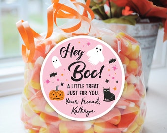 Pink, Blue or White Halloween Party Treat Bag Stickers - School Halloween Favor Trick Or Treat Stickers Class Treat - Set of 24