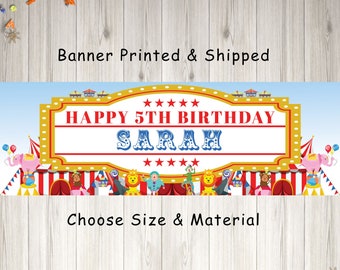 Circus Birthday Banner, Happy Birthday Banner, Carnival Birthday Banner, Personalized Circus Party Birthday Banner - Printed and Shipped