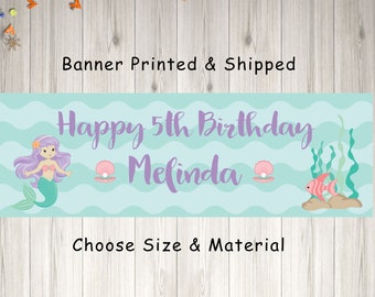 Mermaid Birthday Banner, Mermaid Party, Under The Sea Birthday Banner, Mermaid Decorations - Printed and Shipped