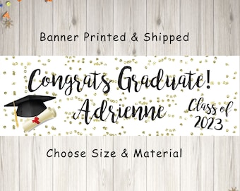 Class of 2023 High School Graduation Banner Congrats Grad Personalized Banner College Graduation Party Banner Gold - Printed & Shipped